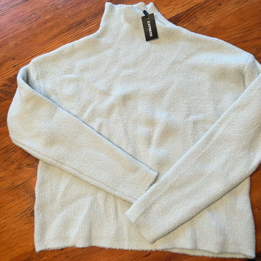 NWT Express Mock Neck Icy Light Blue Sweater Sz XS - Picture 1 of 5